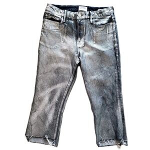 FRAME Womens Silver Zippered Cropped Boot Raw Staggered Cuff High Waist Jeans 30